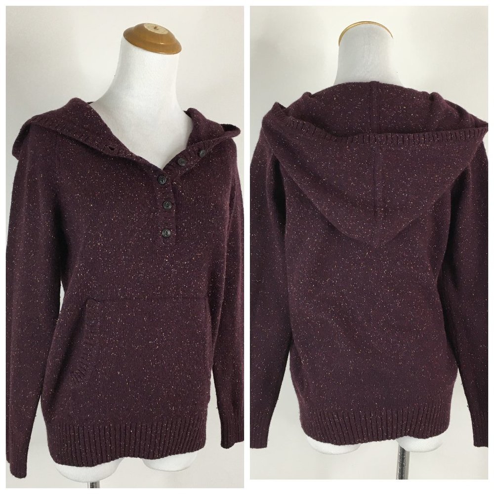 PATAGONIA Plum MultiColor Specks Recycled Wool Silk Blend Knit Hoodie Sweater